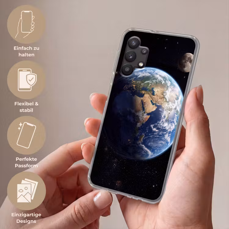 Aarde - Ruimte - Blauw - Groen Telefoonhoesje Samsung Galaxy A32 5G klein -sfeer3_DE