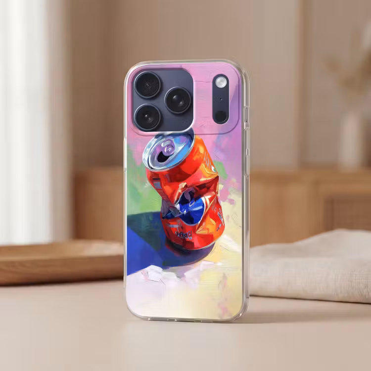 Frisdrank - Blik - Paars Telefoonhoesje iPhone 17 Pro klein -sfeer2