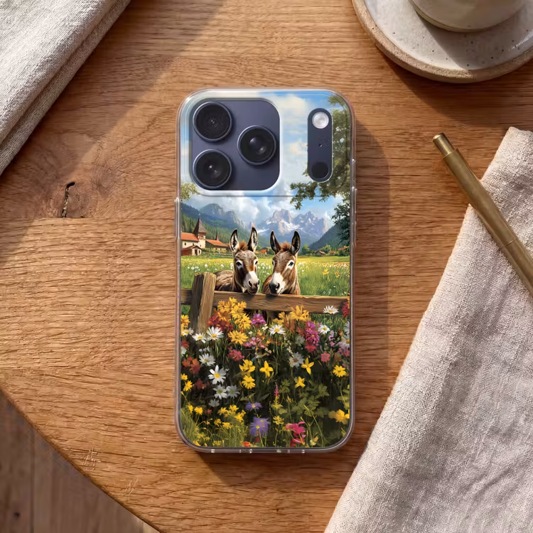 Ezels - Bloemen - Zomers Telefoonhoesje iPhone 17 Pro klein -sfeer1