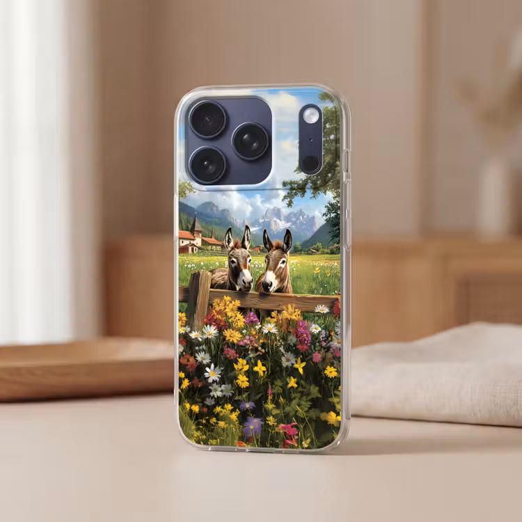 Ezels - Bloemen - Zomers Telefoonhoesje iPhone 17 Pro klein -sfeer2