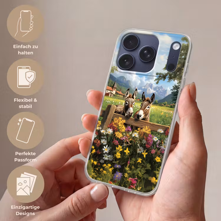 Ezels - Bloemen - Zomers Telefoonhoesje iPhone 17 Pro klein -sfeer3_DE