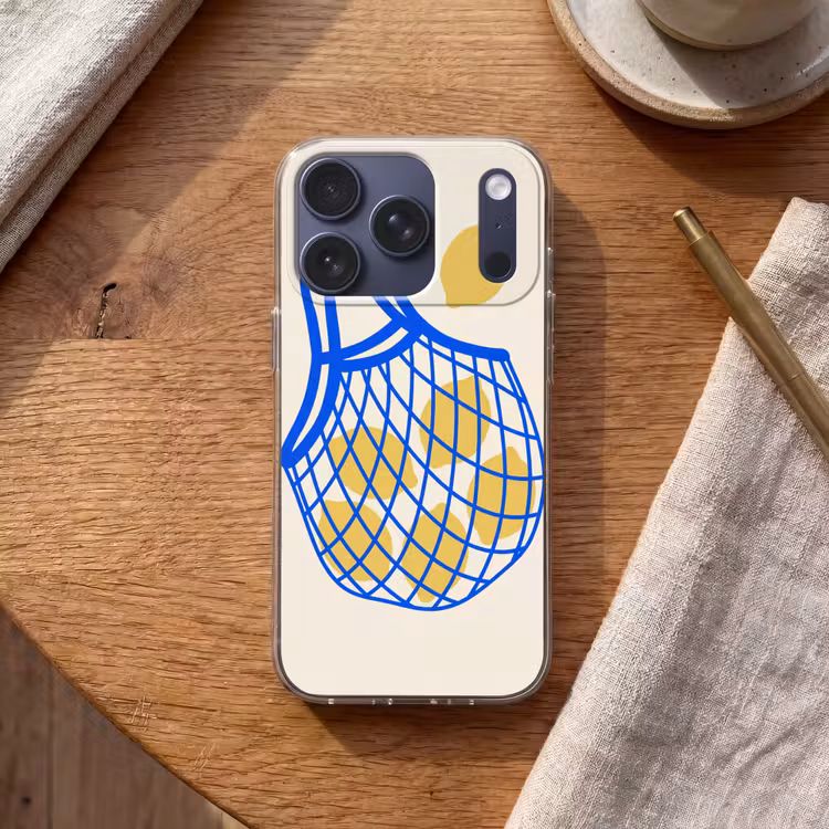 Eten - Citroen - Boodschappen - Abstract - Geel - Blauw Telefoonhoesje iPhone 17 Pro klein -sfeer1