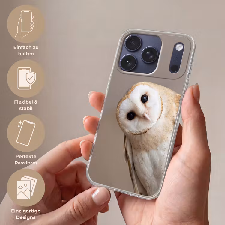 Uil - Bruin - Wit Telefoonhoesje iPhone 17 Pro klein -sfeer3_DE