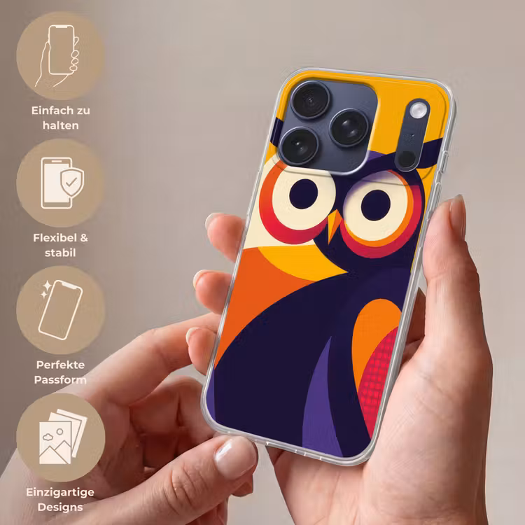 Uil - Grafisch - Kleurrijk - Ogen Telefoonhoesje iPhone 17 Pro klein -sfeer3_DE