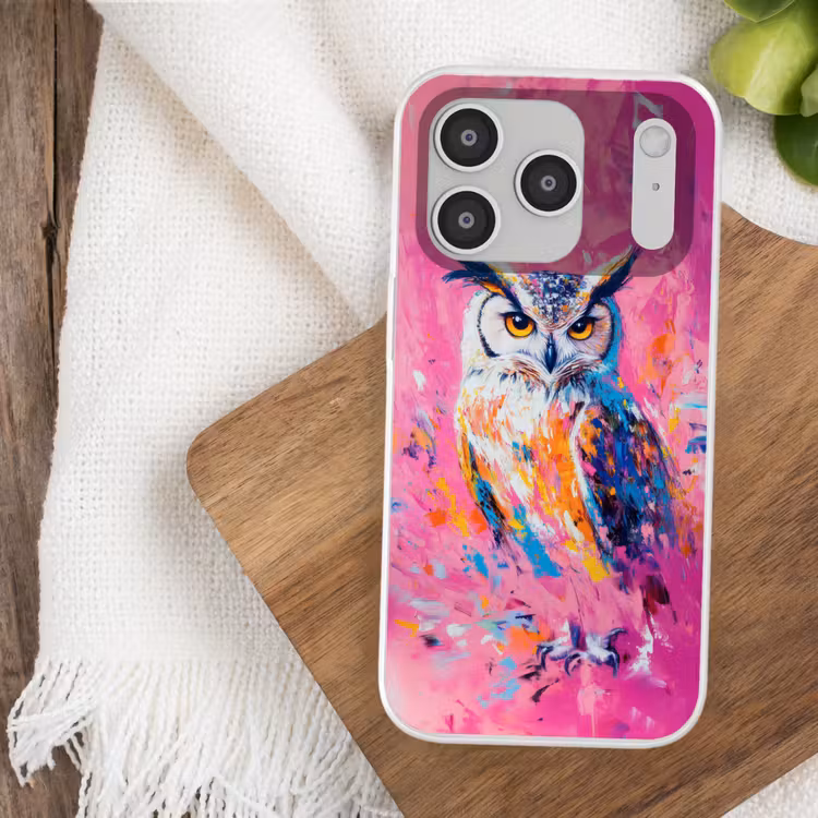 Uil - Roze - Blauw - Verf - Abstract Telefoonhoesje iPhone 17 Pro klein -sfeer1