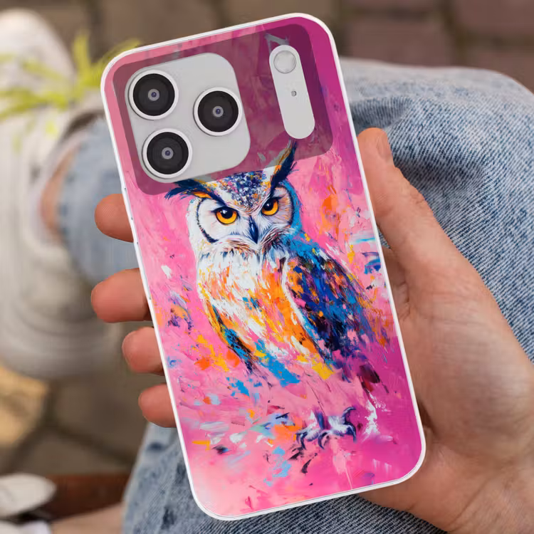 Uil - Roze - Blauw - Verf - Abstract Telefoonhoesje iPhone 17 Pro klein -sfeer2