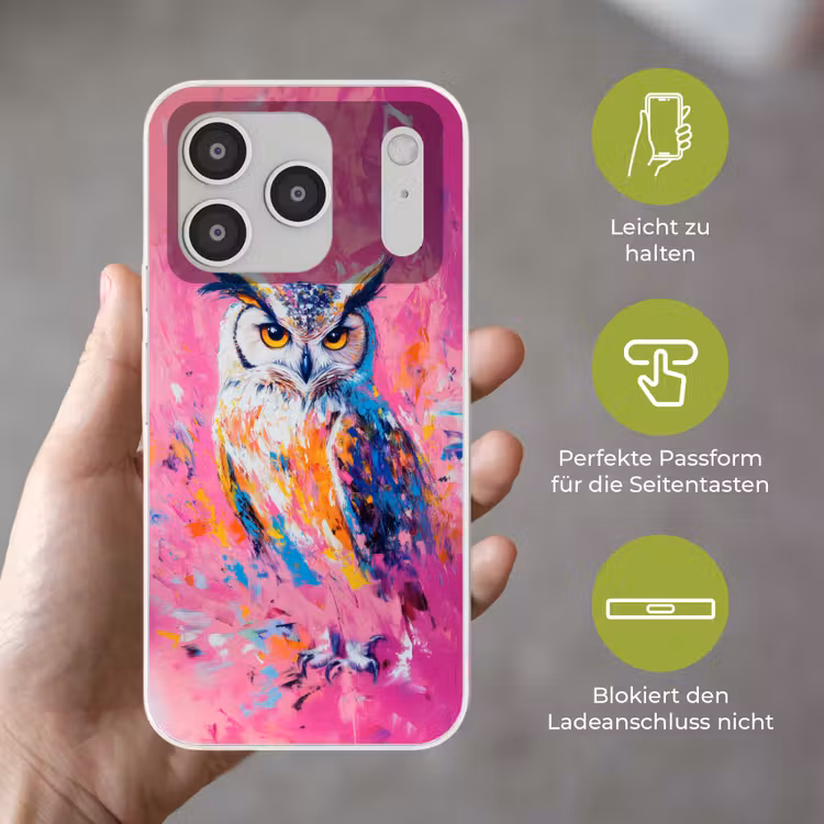 Uil - Roze - Blauw - Verf - Abstract Telefoonhoesje iPhone 17 Pro klein -sfeer3_DE