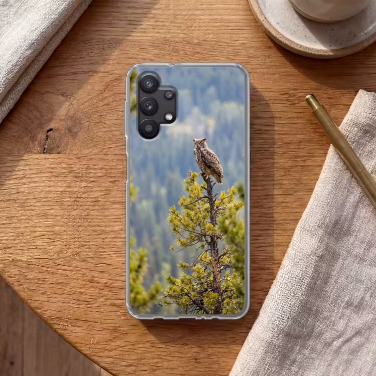 Uil - Oehoe - Bomen - Natuur Telefoonhoesje Samsung Galaxy A32 5G klein -sfeer1