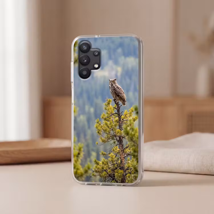 Uil - Oehoe - Bomen - Natuur Telefoonhoesje Samsung Galaxy A32 5G klein -sfeer2