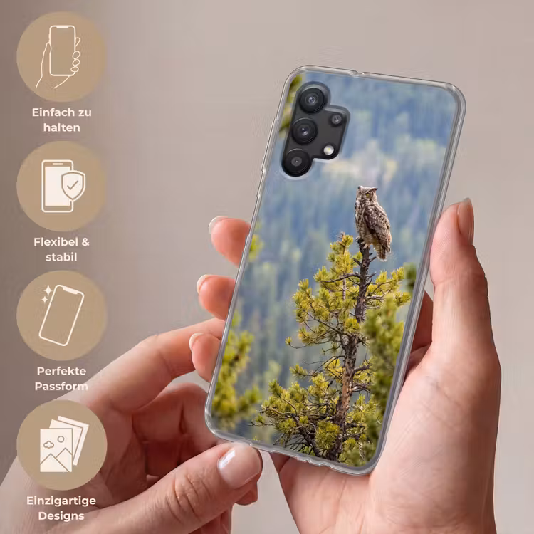 Uil - Oehoe - Bomen - Natuur Telefoonhoesje Samsung Galaxy A32 5G klein -sfeer3_DE