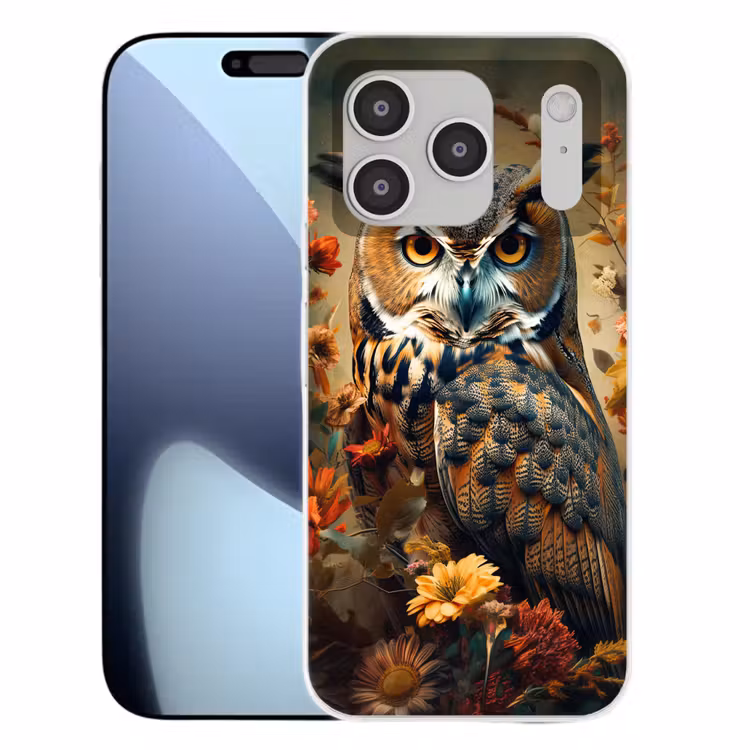 Uil - Vogel - Bloemen - Planten - Botanisch Telefoonhoesje iPhone 17 Pro klein -3d