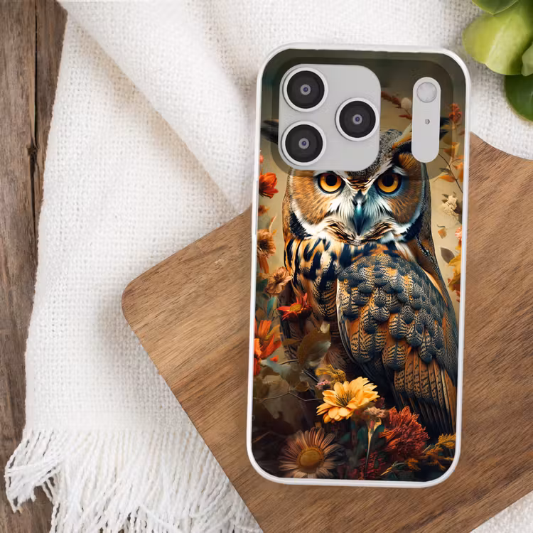 Uil - Vogel - Bloemen - Planten - Botanisch Telefoonhoesje iPhone 17 Pro klein -sfeer1