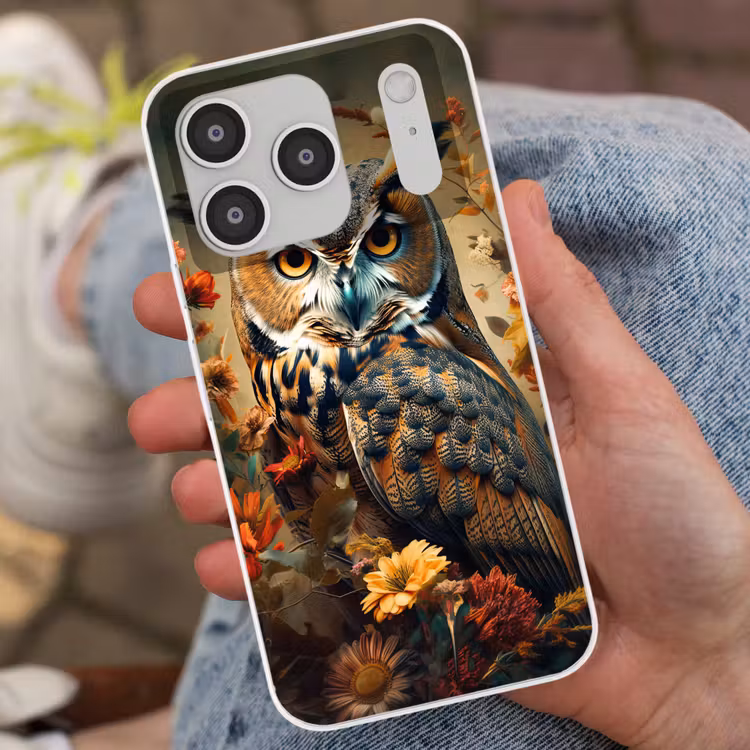 Uil - Vogel - Bloemen - Planten - Botanisch Telefoonhoesje iPhone 17 Pro klein -sfeer2