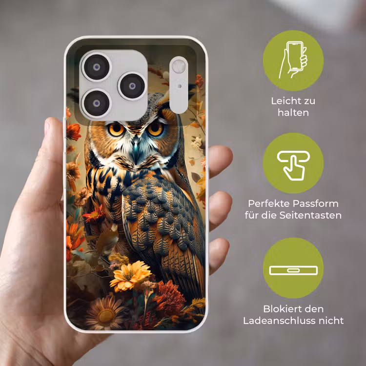 Uil - Vogel - Bloemen - Planten - Botanisch Telefoonhoesje iPhone 17 Pro klein -sfeer3_DE