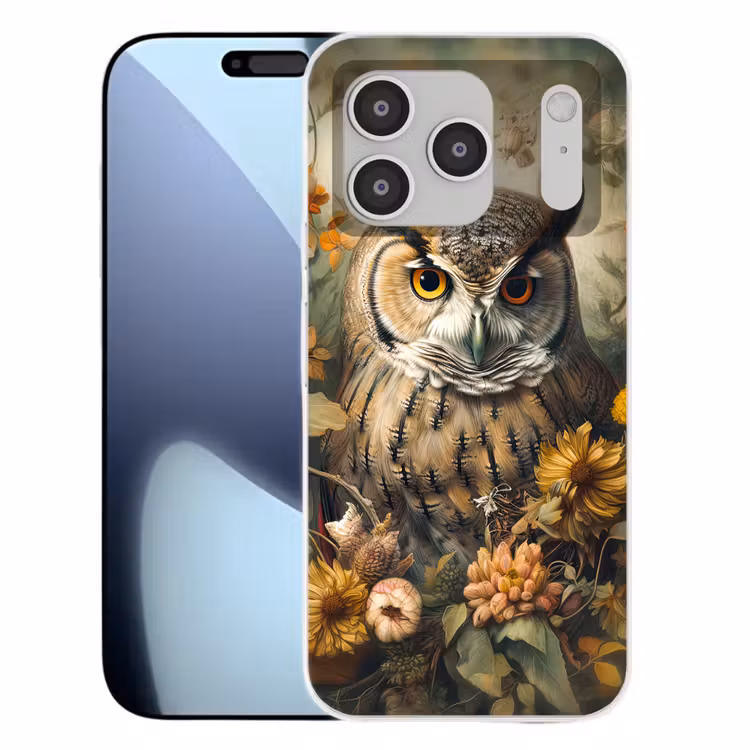 Uil - Vogels - Bloemen - Natuur Telefoonhoesje iPhone 17 Pro klein -3d
