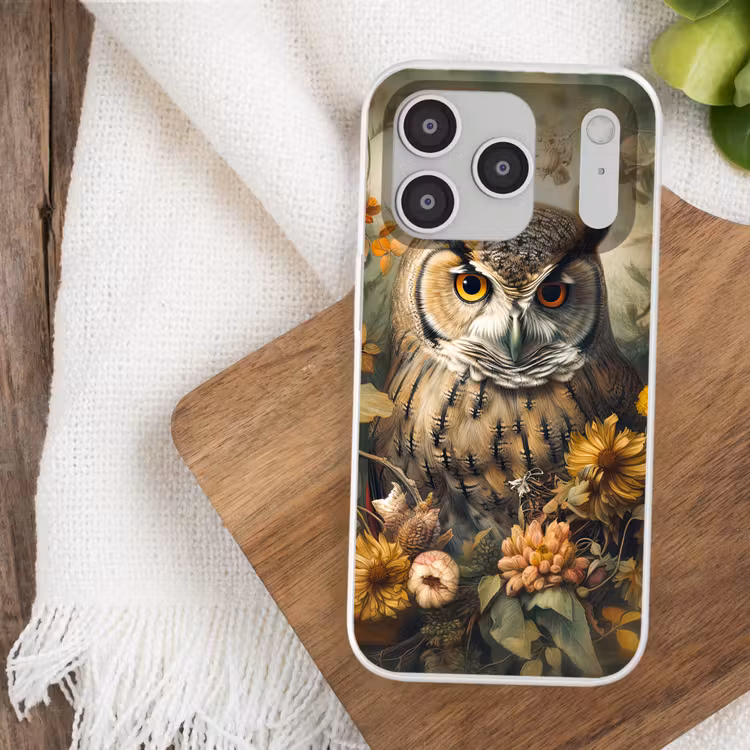 Uil - Vogels - Bloemen - Natuur Telefoonhoesje iPhone 17 Pro klein -sfeer1