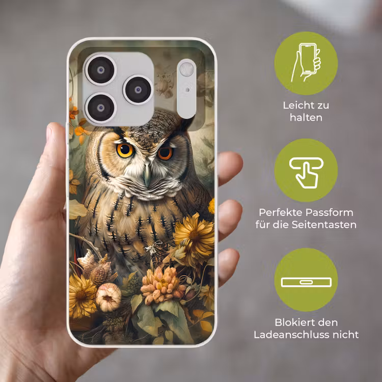 Uil - Vogels - Bloemen - Natuur Telefoonhoesje iPhone 17 Pro klein -sfeer3_DE