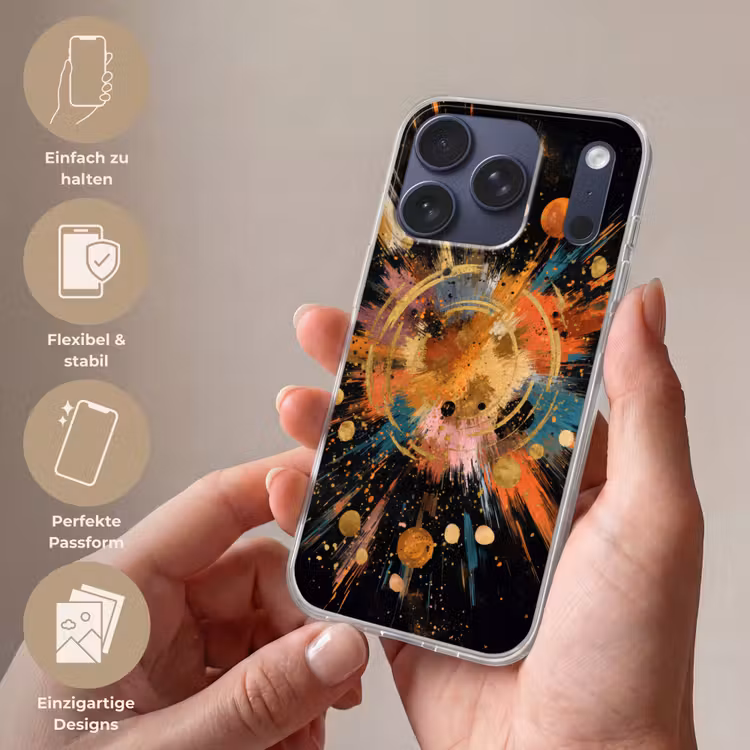 Explosie - Verfstructuur - Goud - Abstract Telefoonhoesje iPhone 17 Pro klein -sfeer3_DE