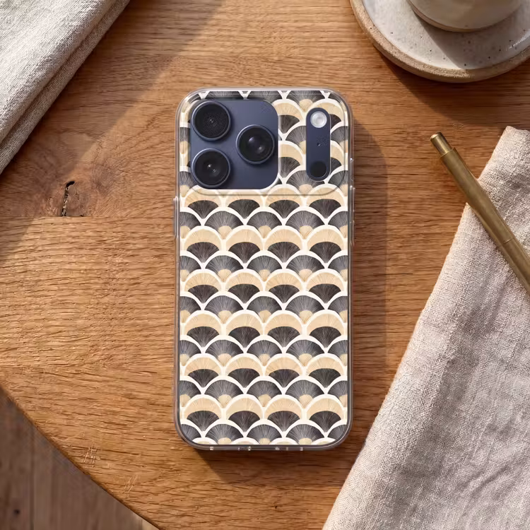 Waaier - Patroon - Zwart - Beige Telefoonhoesje iPhone 17 Pro klein 878 -sfeer1