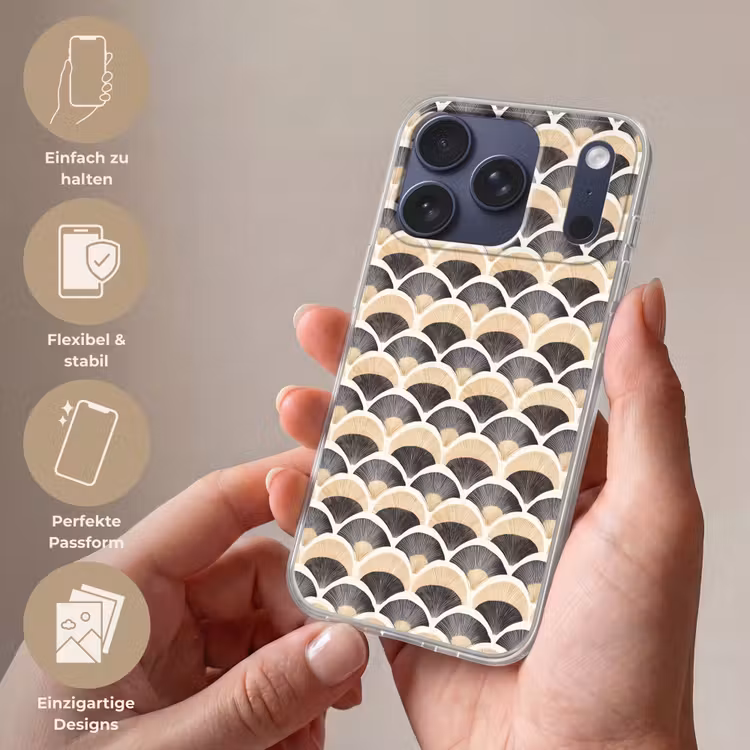 Waaier - Patroon - Zwart - Beige Telefoonhoesje iPhone 17 Pro klein 878 -sfeer3_DE