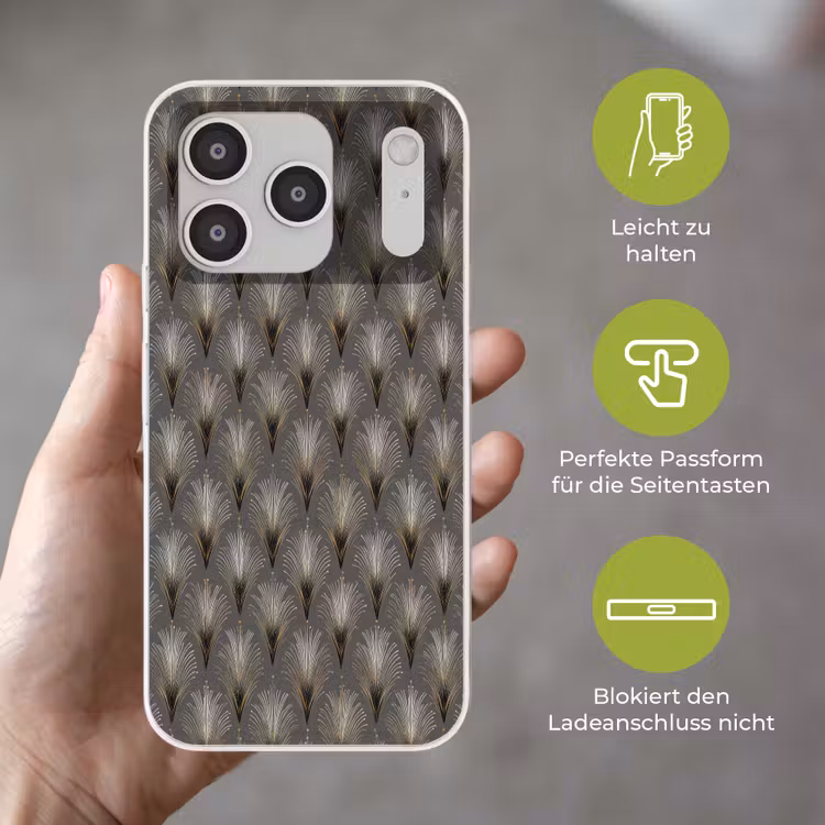 Waaierstralen - Goud - Antraciet Telefoonhoesje iPhone 17 Pro klein 878 -sfeer3_DE