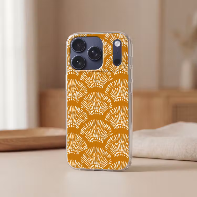 Waaierachtige motieven - Geel - Vintage Telefoonhoesje iPhone 17 Pro klein -sfeer2