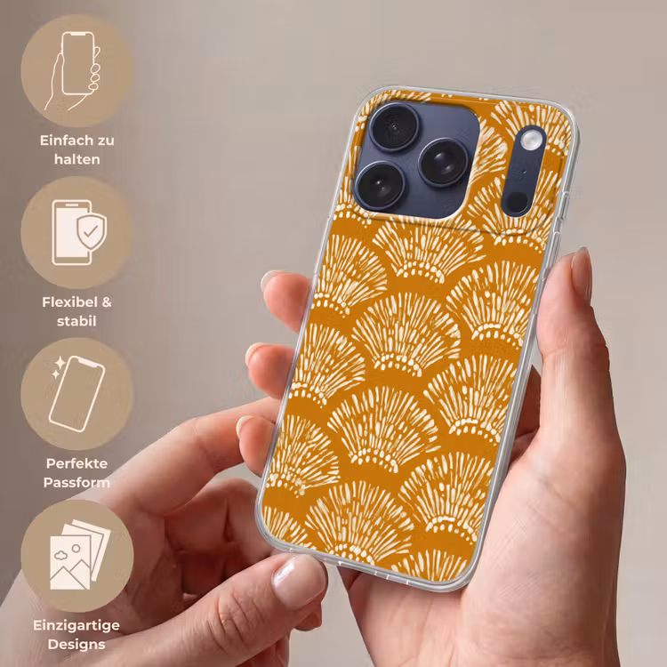 Waaierachtige motieven - Geel - Vintage Telefoonhoesje iPhone 17 Pro klein -sfeer3_DE