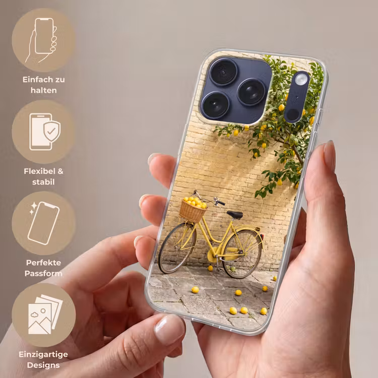 Fiets - Mand - Eten - Geel - Zomer Telefoonhoesje iPhone 17 Pro klein -sfeer3_DE