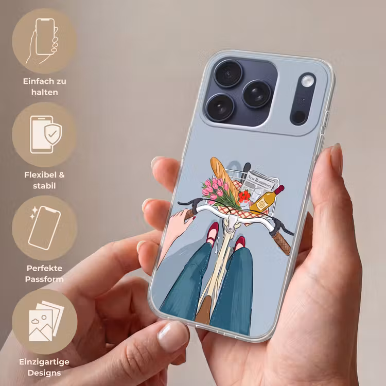 Fiets - Picknick - Zomer - Illustratie Telefoonhoesje iPhone 17 Pro klein -sfeer3_DE