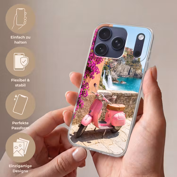 Voertuig - Roze - Kust - Zomer - Reizen Telefoonhoesje iPhone 17 Pro klein -sfeer3_DE
