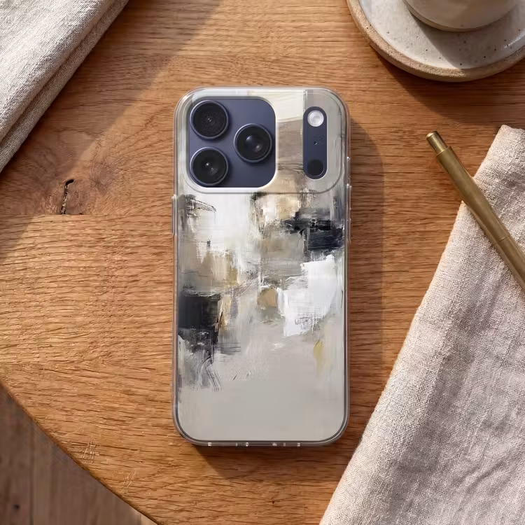 Kleurenpalet - Penseelstreken - Beige - Nevelig Telefoonhoesje iPhone 17 Pro klein -sfeer1