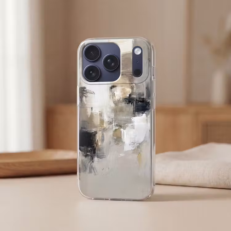 Kleurenpalet - Penseelstreken - Beige - Nevelig Telefoonhoesje iPhone 17 Pro klein -sfeer2