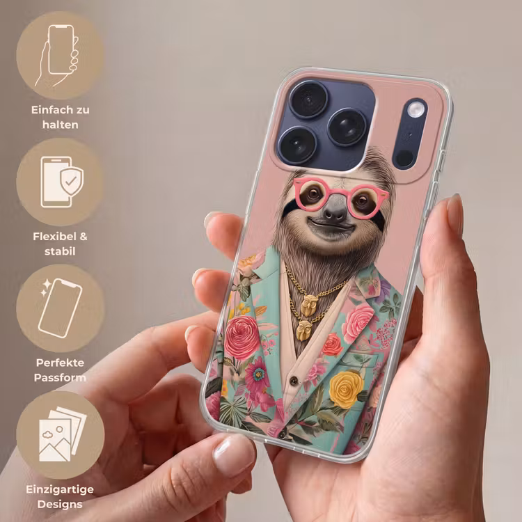 Luiaard - Bloemenprint - Bril - Roze Telefoonhoesje iPhone 17 Pro klein -sfeer3_DE