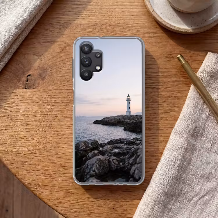Rotsen - Vuurtoren - Wit Telefoonhoesje Samsung Galaxy A32 5G klein -sfeer1