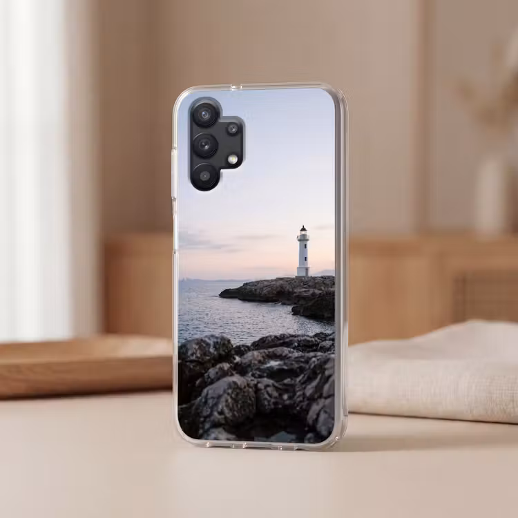 Rotsen - Vuurtoren - Wit Telefoonhoesje Samsung Galaxy A32 5G klein -sfeer2