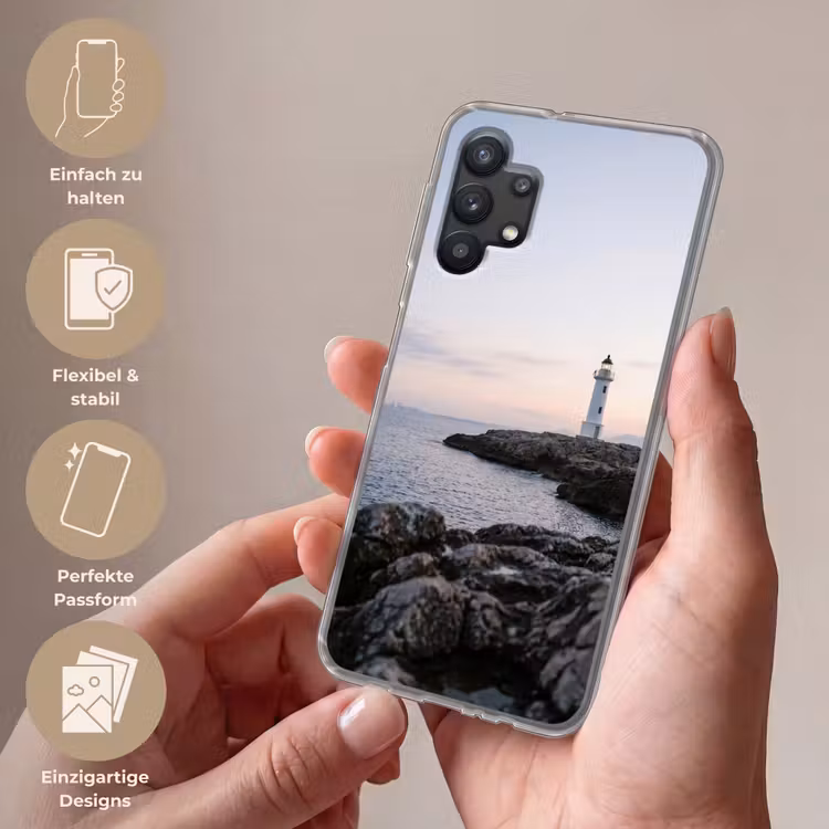 Rotsen - Vuurtoren - Wit Telefoonhoesje Samsung Galaxy A32 5G klein -sfeer3_DE