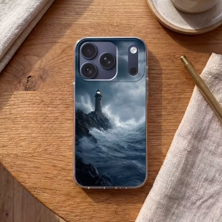 Rotsen - Vuurtoren - Golven - Klliffen Telefoonhoesje iPhone 17 Pro klein -sfeer1