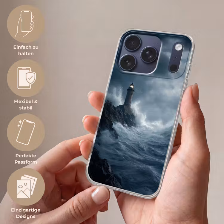 Rotsen - Vuurtoren - Golven - Klliffen Telefoonhoesje iPhone 17 Pro klein -sfeer3_DE