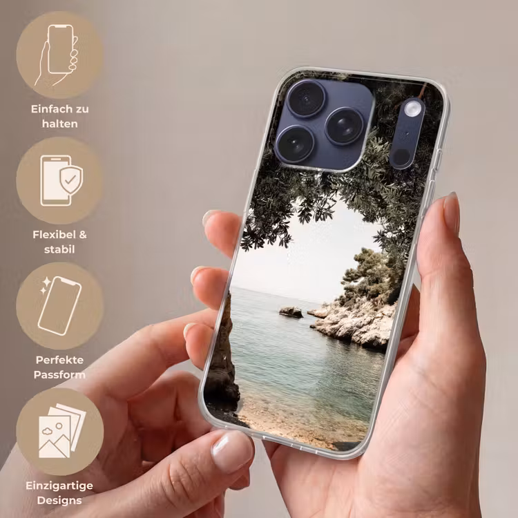 Rotsen - Zee - Boom - Groen Telefoonhoesje iPhone 17 Pro klein -sfeer3_DE