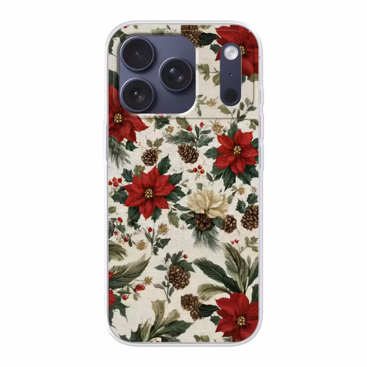 Feestelijk - Textielpatroon - Kerstbloemen - Kleurrijk Telefoonhoesje iPhone 17 Pro klein -3d