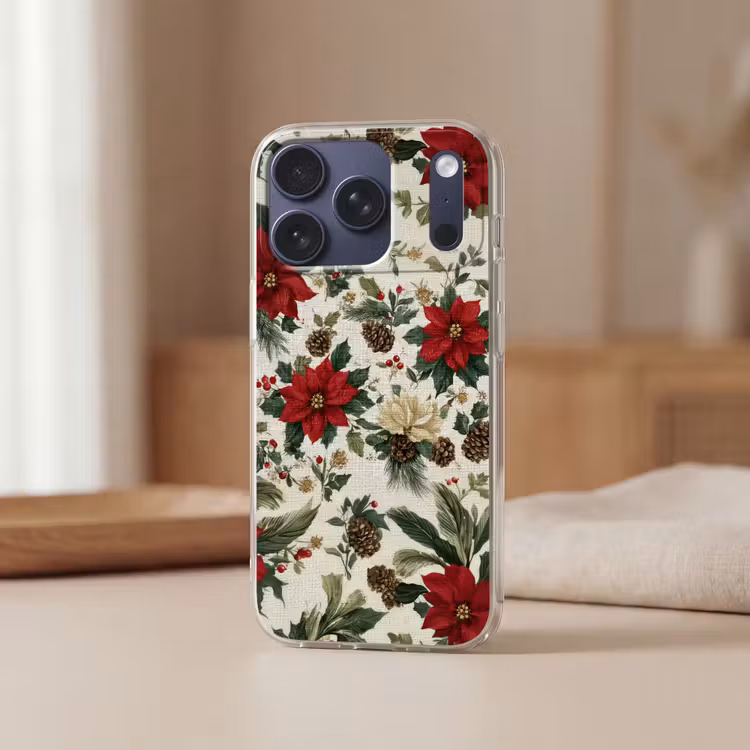 Feestelijk - Textielpatroon - Kerstbloemen - Kleurrijk Telefoonhoesje iPhone 17 Pro klein -sfeer2