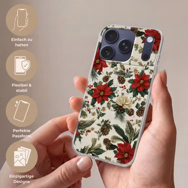 Feestelijk - Textielpatroon - Kerstbloemen - Kleurrijk Telefoonhoesje iPhone 17 Pro klein -sfeer3_DE