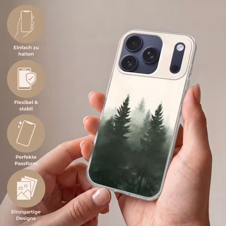 Sparren - Bomen - Groen - Beige Telefoonhoesje iPhone 17 Pro klein -sfeer3_DE