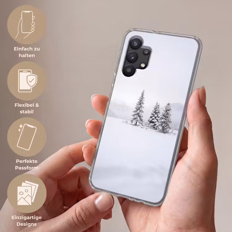 Fijnsparren - Sneeuw - Winter - Landschap - Stilte Telefoonhoesje Samsung Galaxy A32 5G klein -sfeer3_DE
