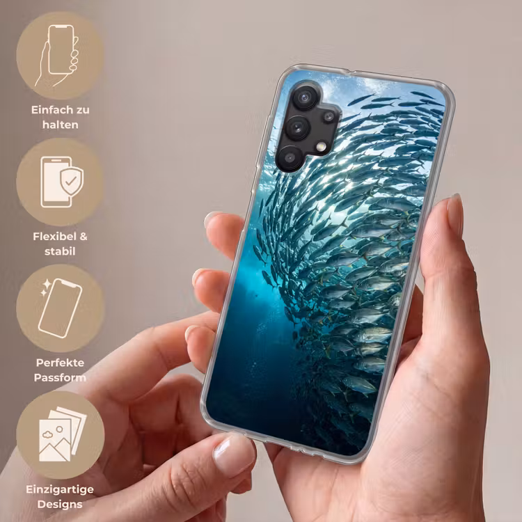 Vis - School - Oceaan - Natuur - Blauw Telefoonhoesje Samsung Galaxy A32 5G klein -sfeer3_DE