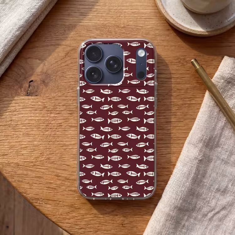 Vissen - Grafisch - Patroon - Donker Telefoonhoesje iPhone 17 Pro klein 878 -sfeer1