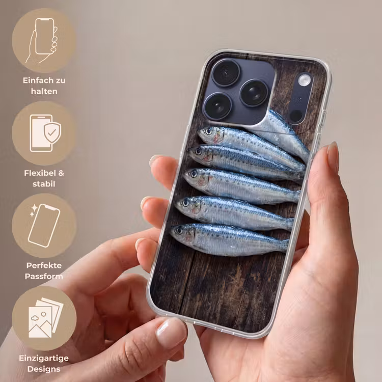 Handyhülle - Fisch – Holz – Essen - Vis - Hout - Eten Telefoonhoesje iPhone 17 Pro klein