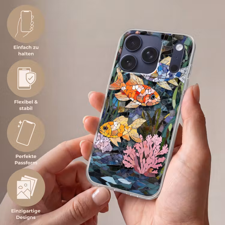 Vissen - Koraal - Zee - Mozaïek Telefoonhoesje iPhone 17 Pro klein -sfeer3_DE