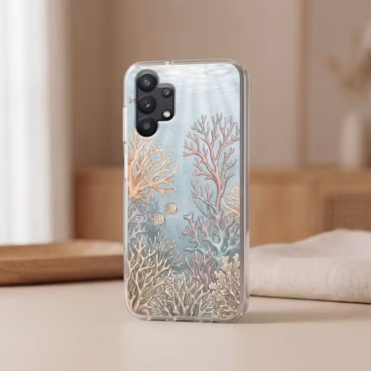 Vis - Koraal - Oceaan - Illustratie - Onderwater Telefoonhoesje Samsung Galaxy A32 5G klein -sfeer2