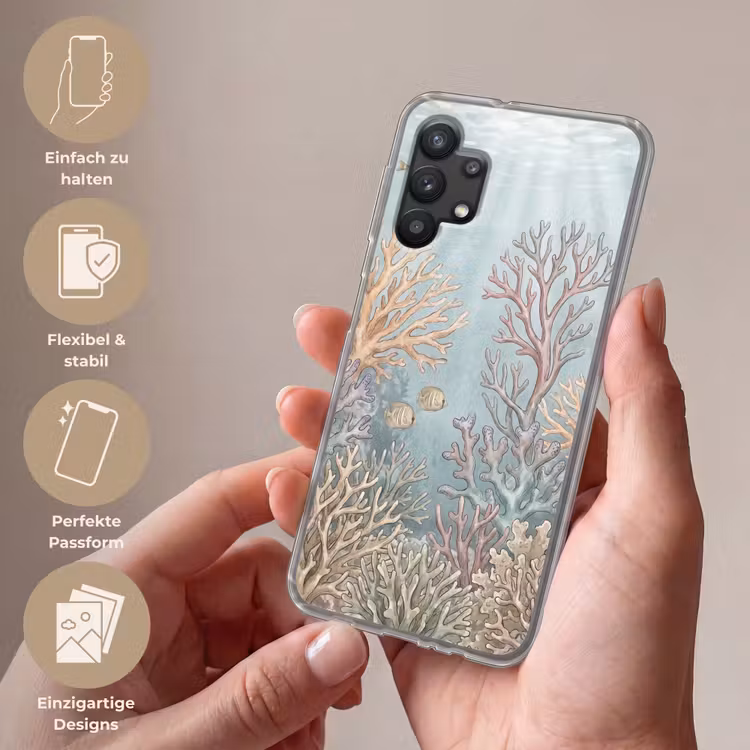 Vis - Koraal - Oceaan - Illustratie - Onderwater Telefoonhoesje Samsung Galaxy A32 5G klein -sfeer3_DE